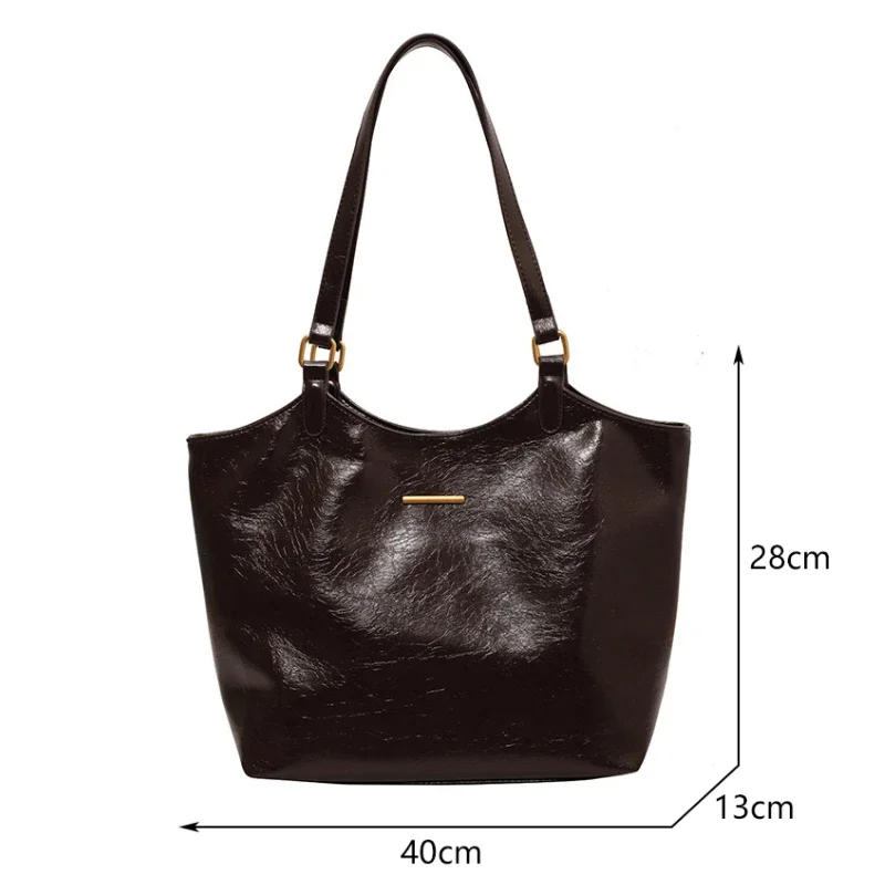 Big Shoulder Bags for Women Large Capacity Tote Bag 2026 Winter Vintage Solid Color Zipper Leather Travel Retro Handbag Purse