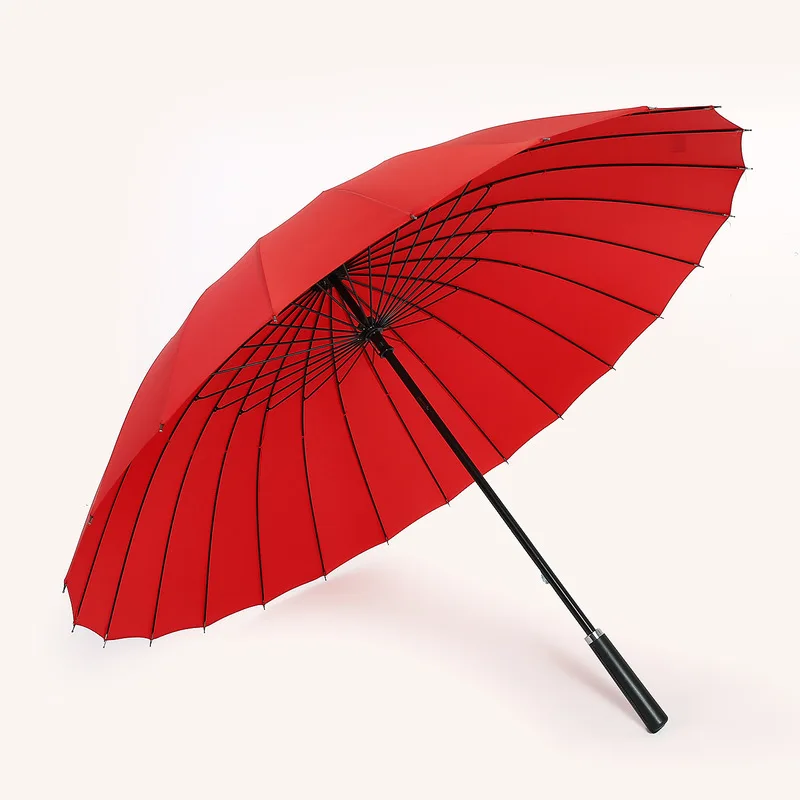 Business 24 Bone Manual Long Umbrella Men Women Retro Red Balck Large Umbrella Anti-storm Sunscreen Cute Household