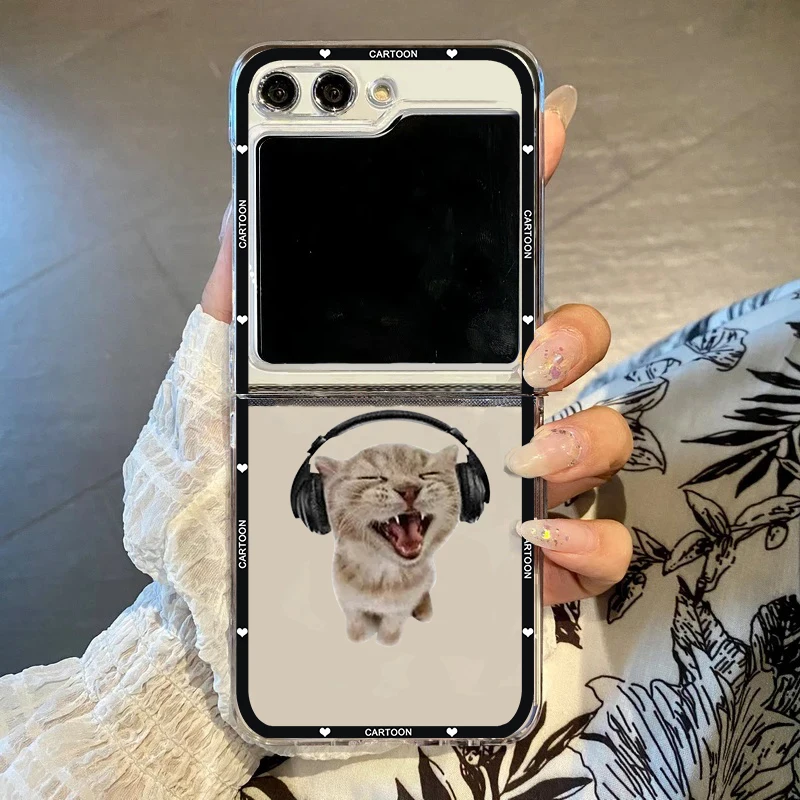 Funny Cartoon Cat Wake Up Act Silly Meme Phone Case - Cute Hard PC Folding Cover