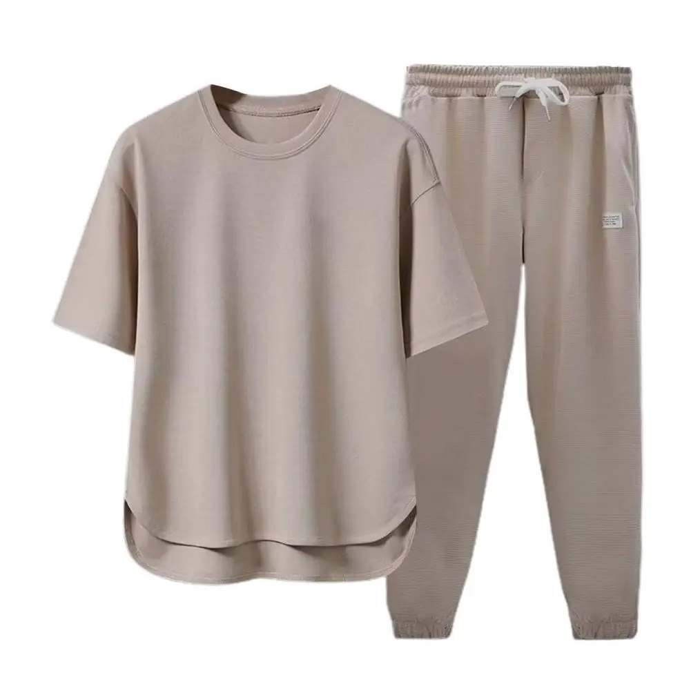 Heren T-Shirt Broek Set Zomer Sport Outfit O-hals T-Shirt Met Trekkoord Taille Joggingbroek Set Voor Vrijetijdskleding Heren Sportpak