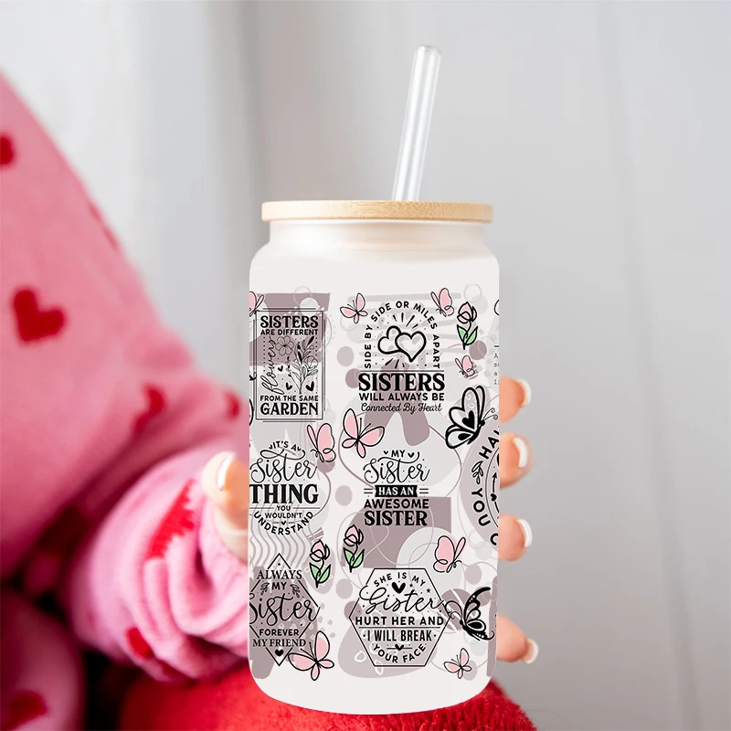 UV DTF Transfer Sticker Sisters girl for The 16oz Libbey Glasses Wraps Bottles Cup Can DIY Waterproof Decals D7901 dtf transfer sticker