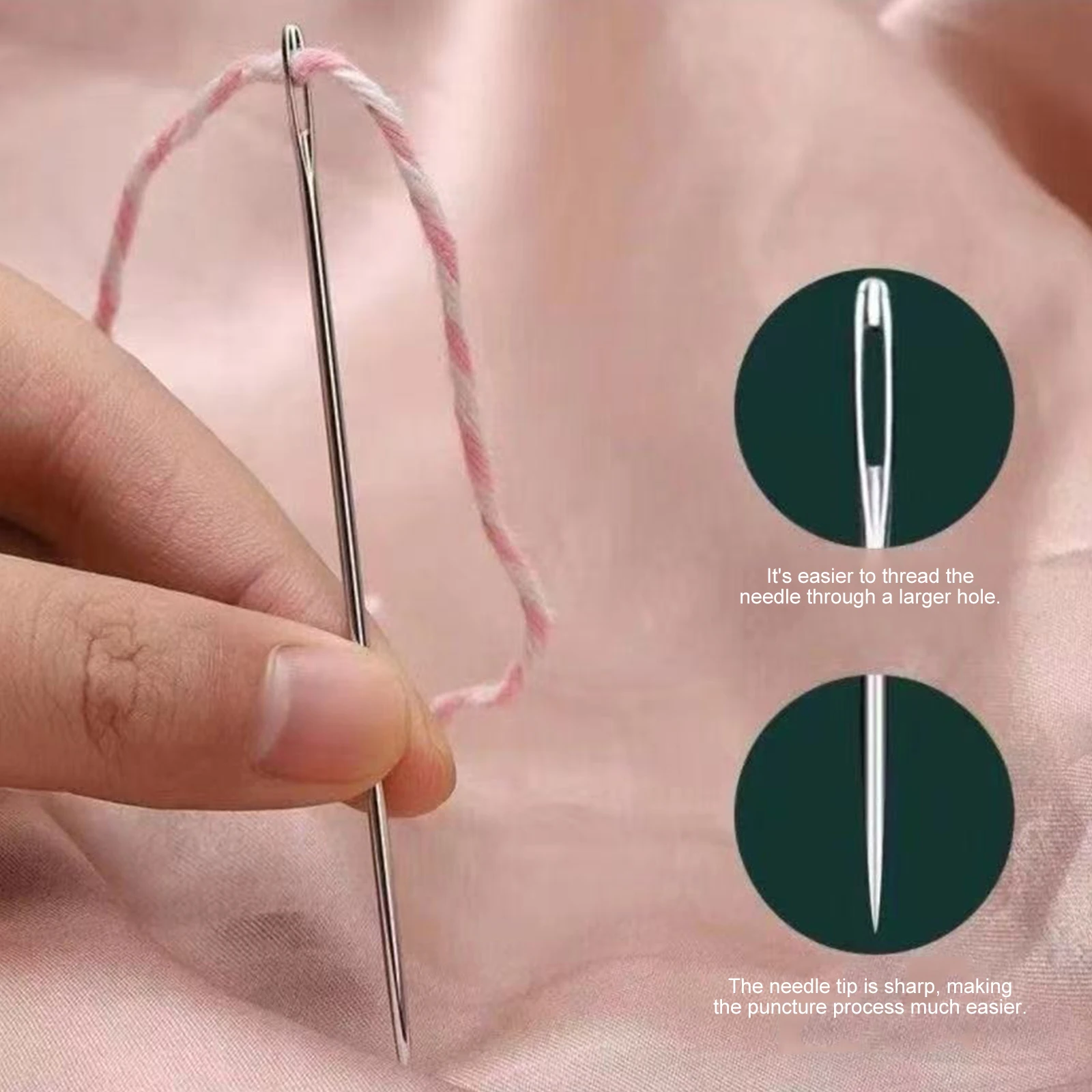 31/34/36/37PCS Stainless Steel Big Eye Steel Sewing Needles Kit Needles Thread Hand Professional Repair Tools for Beginners