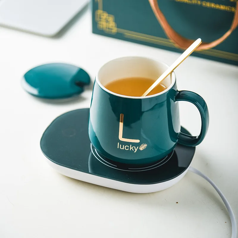 Coffee Mug Warmer and Mug Set Heated Ceramic Coffee Mug with Lid