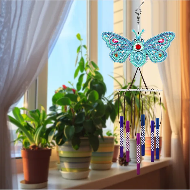 DIY Butterfly Shaped Diamond Painting Wind Chime Pendant Window Park Home  Decor 5D Diamond Mosaic Rhinestone DIY Handmade Art