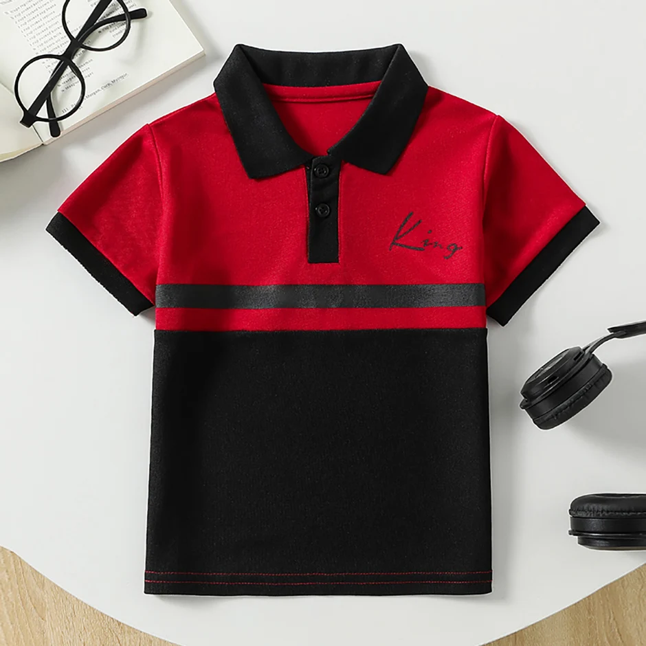 1/2/3 piece set of children's striped multi-color POLO short sleeved boy handsome casual lapel button top versatile sports T-shi