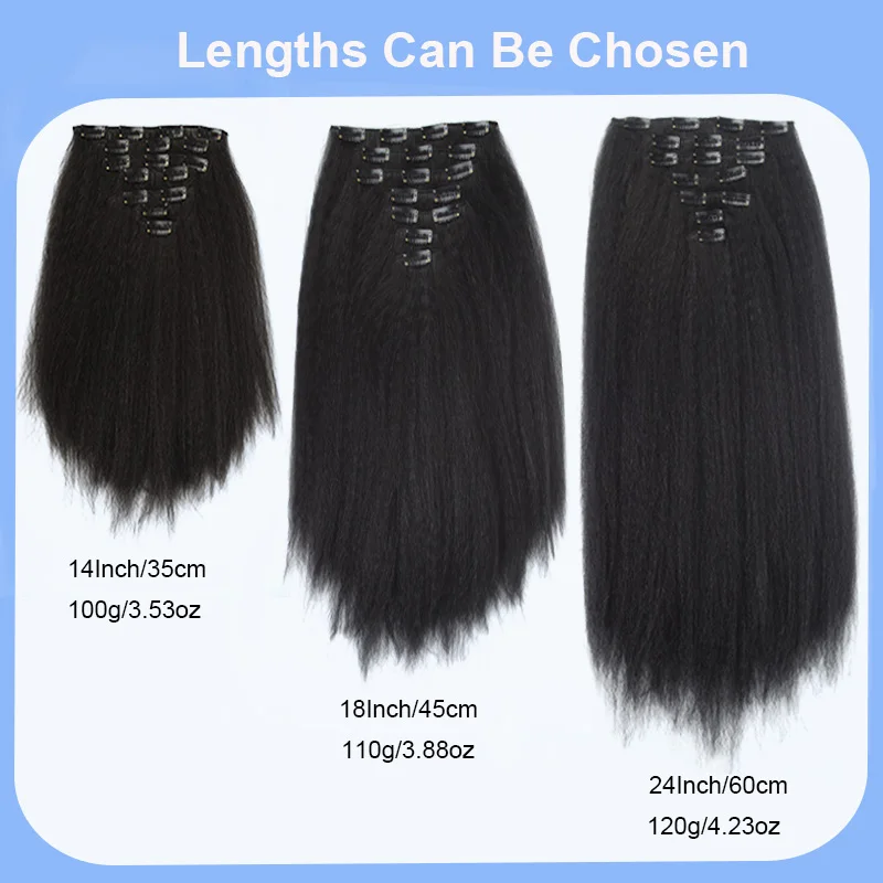 LUPU Synthetic Kinky Straight Clip In Hair Extensions For Women 7 Pcs 16 Clips Full Head Yaki Straight Clip In Hair Extensions