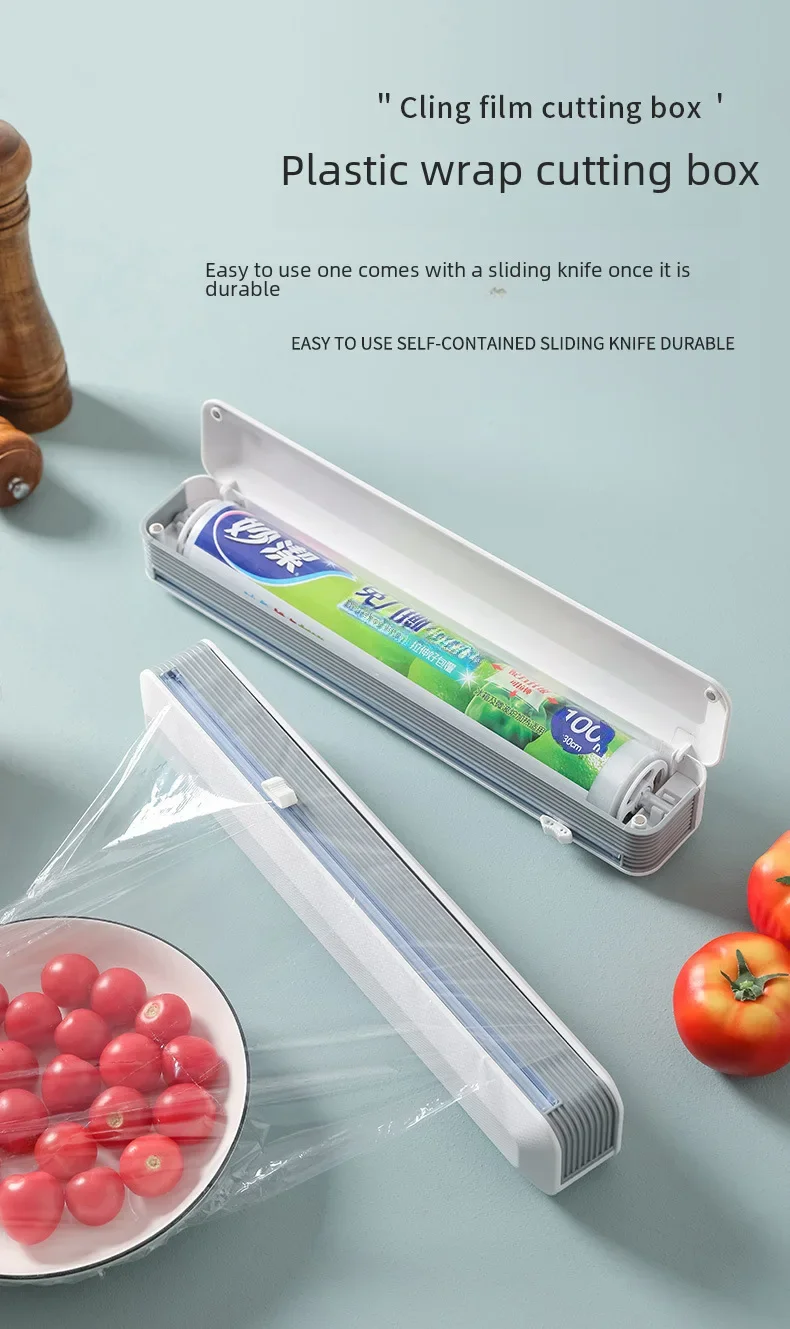 Description Picture 2 of itemSliding Knife Cling Film Cutter Home Kitchen Tool Suction Cup Wrap Box Cutting Case Tin Foil Divider Brand Plastic Dispenser
