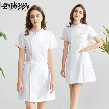 Nurse Uniform Dress Summer Female Overalls Dental Slim Doctor Uniform Short-sleeved Nurse White Beauty Salon Top