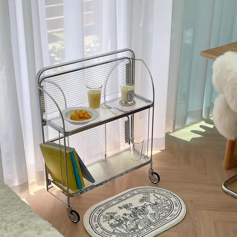 Adjustable Mobile Side Table Wheels Sofa Acrylic Transparent Corner