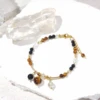 Lii Ji Natural Black Agate Clear Quartz Tiger's Eye 4mm 14K Gold Filled  Stainless Steel Bracelet Handmade Fashion Jewelry