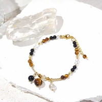 Lii Ji Natural Black Agate Clear Quartz Tiger's Eye 4mm 14K Gold Filled  Stainless Steel Bracelet Handmade Fashion Jewelry
