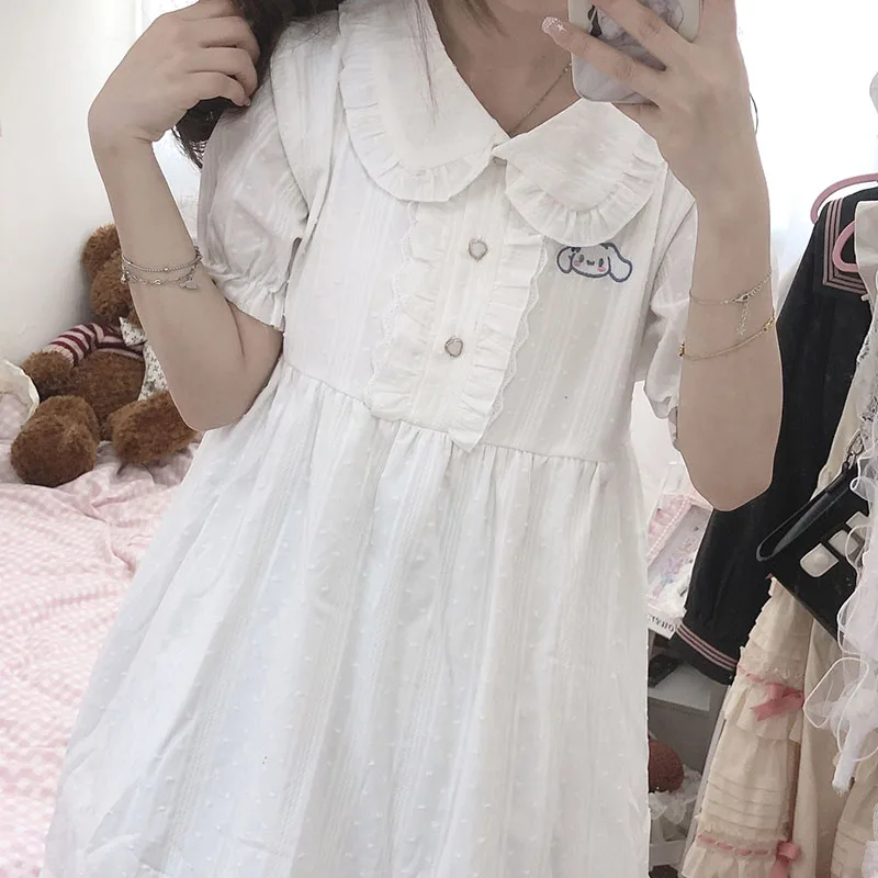 

Kawaii Sanrioed Dress Cinnamoroll HelloKittys Cartoon Cute Girl Heart Sweet Japanese Summer Dress Gift for Girls