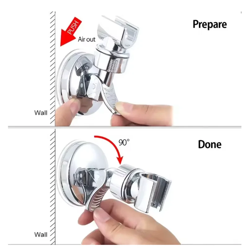 No Drill ABS Silver Bathroom Shower Head Strong Suction Cup Adjustable