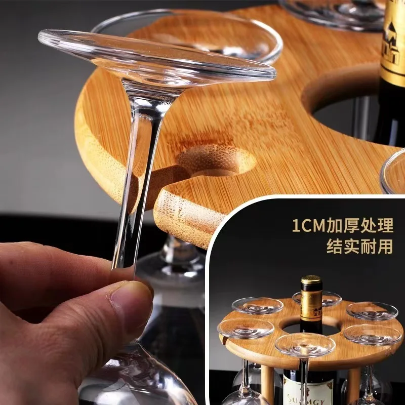 6 glass glasses 1 bamboo wine rack Wine Glass Drying Rack Bamboo Storage wine holder home and kitchen JUTUNZHU