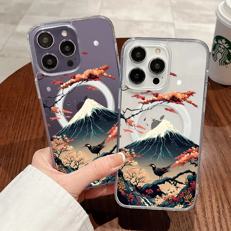 Elegant Pink Candy Flower Snow Mountain Shockproof Soft TPU Cover - Magsafe Compatible