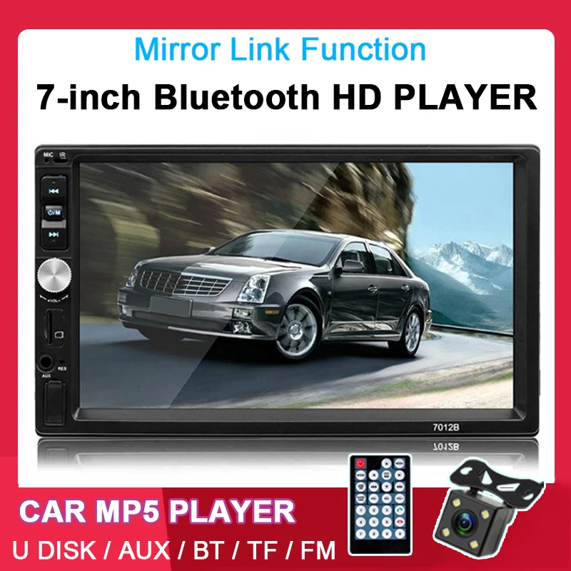 2 Din 7 inch touch screen Car MP5 MP4 radio Player support Bluetooth/TF/USB/Aux/ steering wheel control with rear camera | Автомобили и