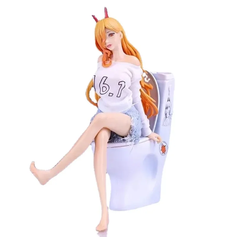 

Chainsaw Man Anime Figures Beautiful Girl Power Premium Edition Sitting Posture Closestool Decorative Collection Model Toys Gift