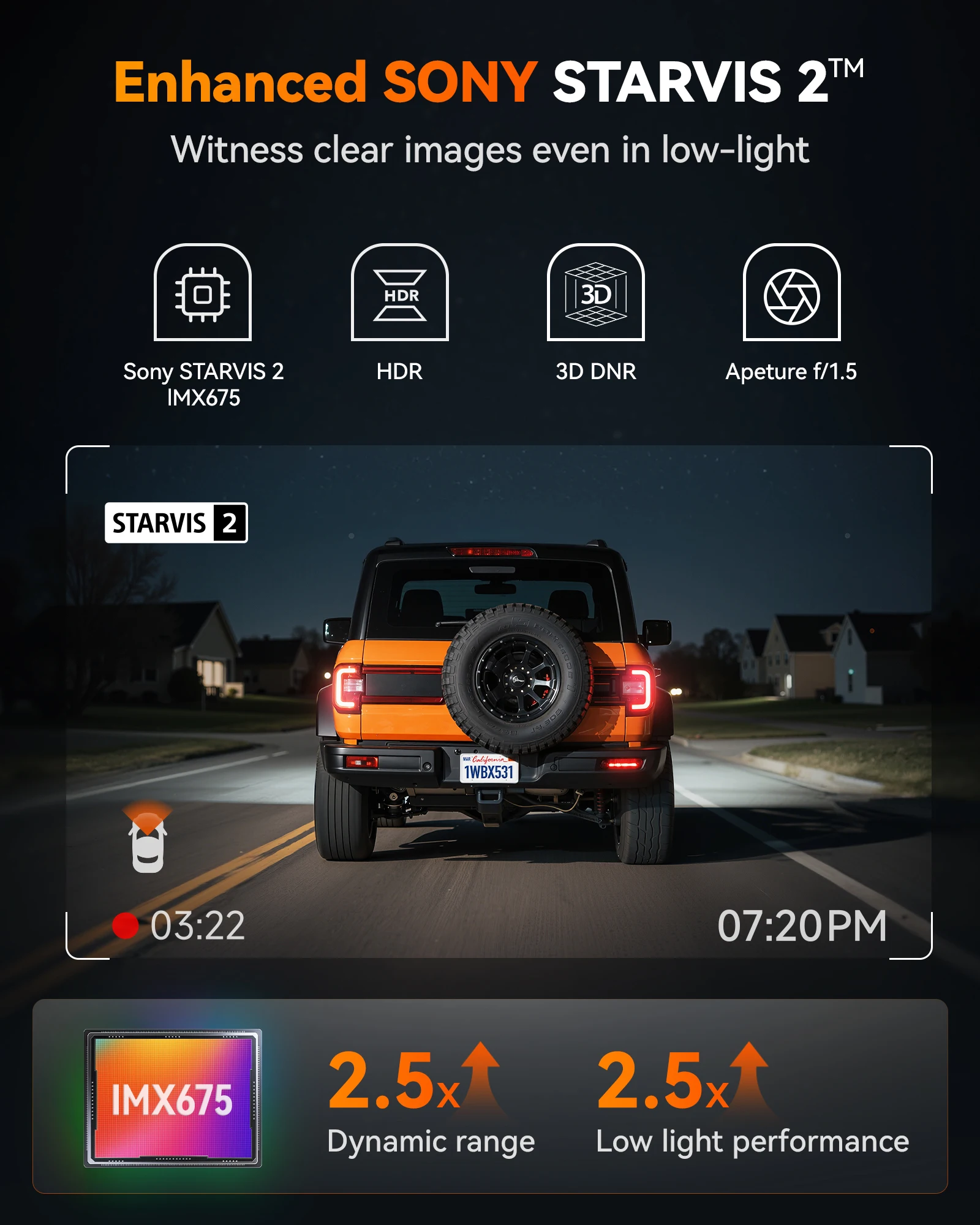 WOLFBOX X3 Dashcam 2.5K 60FPS Duale Anteriore/Posteriore – WiFi GPS ADAS + Scheda 64GB