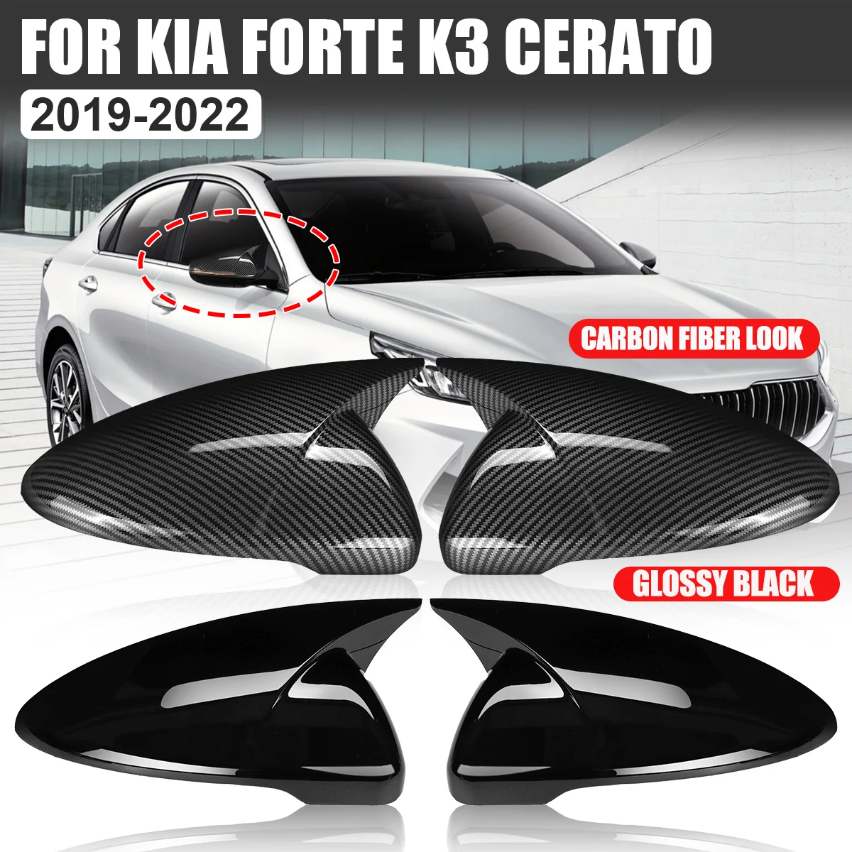 

Pair Rear View Mirror Side Wing Cap Cover For Kia K3 Cerato Forte 2019-2022 Rearview Mirror Cover Shell Housing