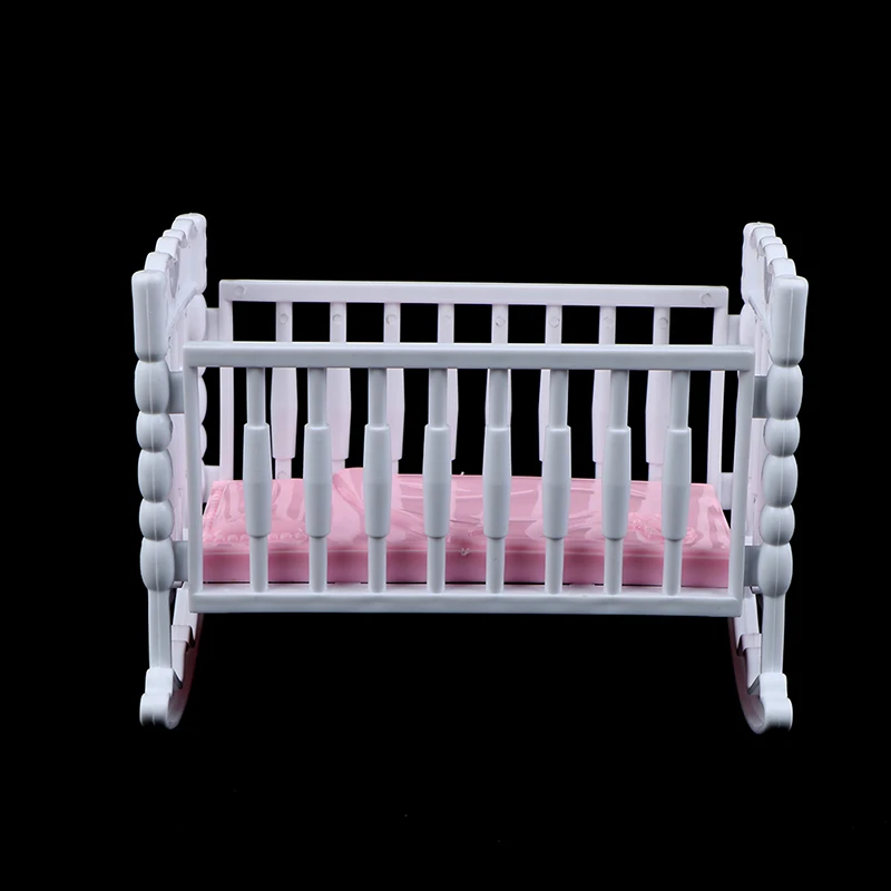 Doll House Light Pink White Baby Shaker Toy Accessories Bed Cradle Crib Play