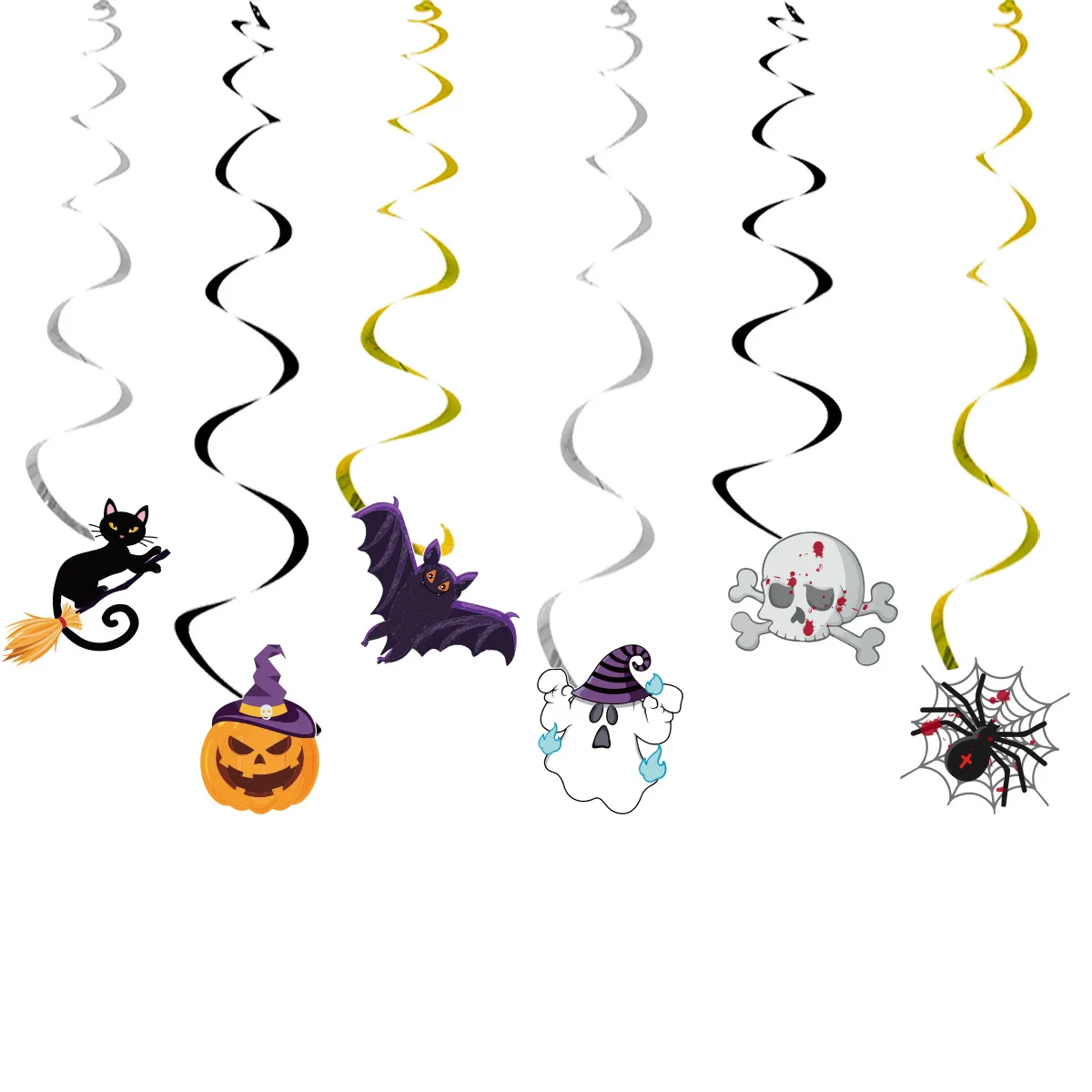 

Спиральные Подвески на Хэллоуин, летучая мыши, тыква, призрак, черная кошка, подвески в виде черепа, украшение для вечеринки, 6 шт.