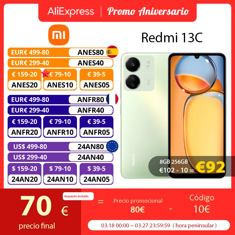 83.38€ 48% OFF|Globale version xiaomi redmi 13c media tek helio g85 octacore 50mp kamera 90hz 6.74