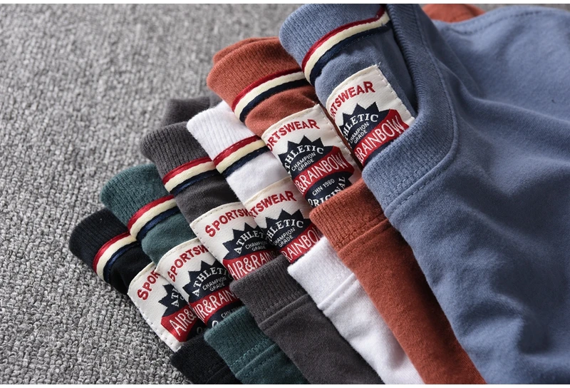 Summer New American Retro Short-sleeved O-neck Solid Color T-shirt Men's Fashion Simple 100% Cotton Washed Casual Sport Tops