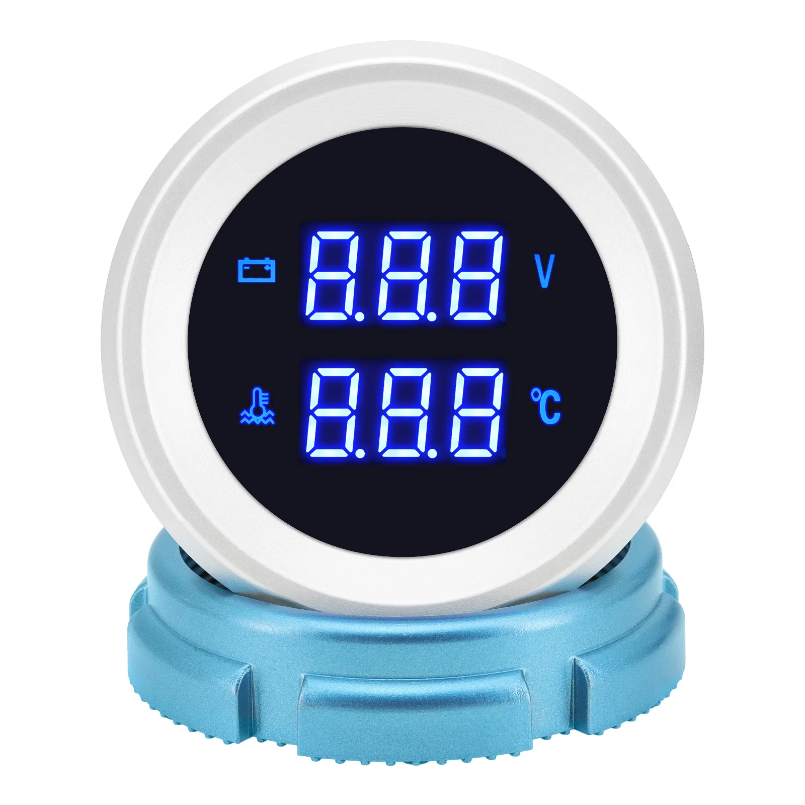 12V/24V 52MM 수온계 전압계 2 in 1 디지털 디스플레이 블루 LED 자동차 트럭 자동 게이지 미터 (온도 센서 10mm 포함)