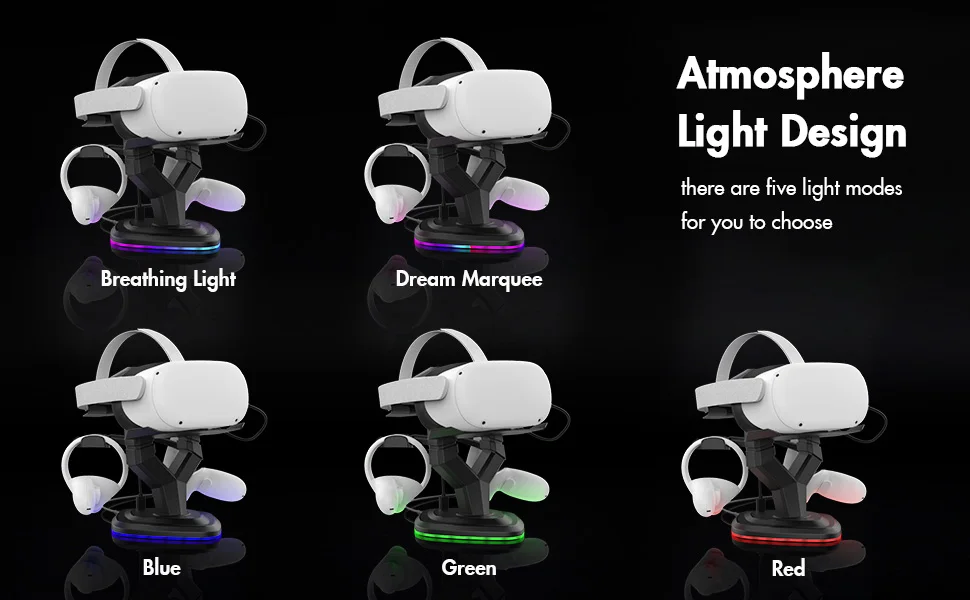 VR Headset Charging Dock For Meta Quest 2 Display Stand With RGB Light Charging Holder For Oculus 2 Oculus Rift S Accessories