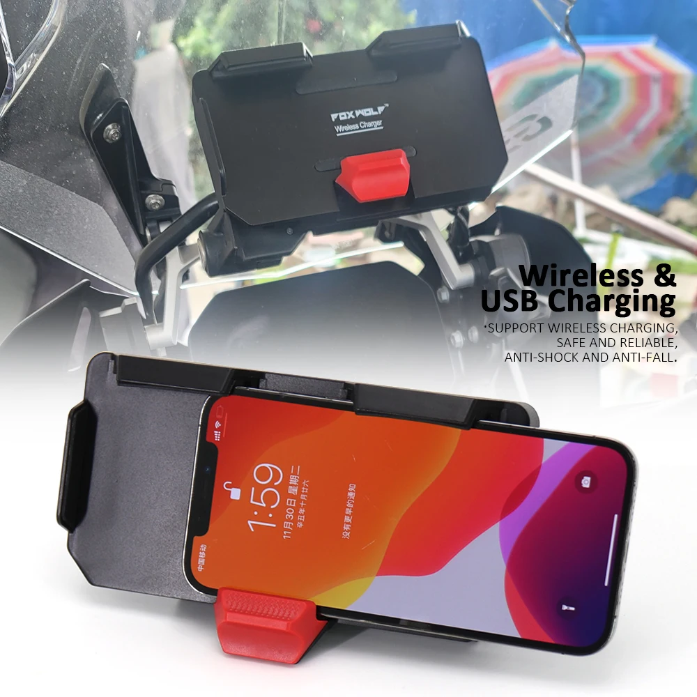 Motorcycle Wireless Charging USB Mobile Navigation Bracket Charger For BMW R 1200 GS LC R1200GS ADV Adventure 1200GSA F900R motorcycle cnc kickstand side stand enlarge extension for bmw r 1200 gs lc r1200gs r 1200gs adv adventure 2017 2018 2019 2020