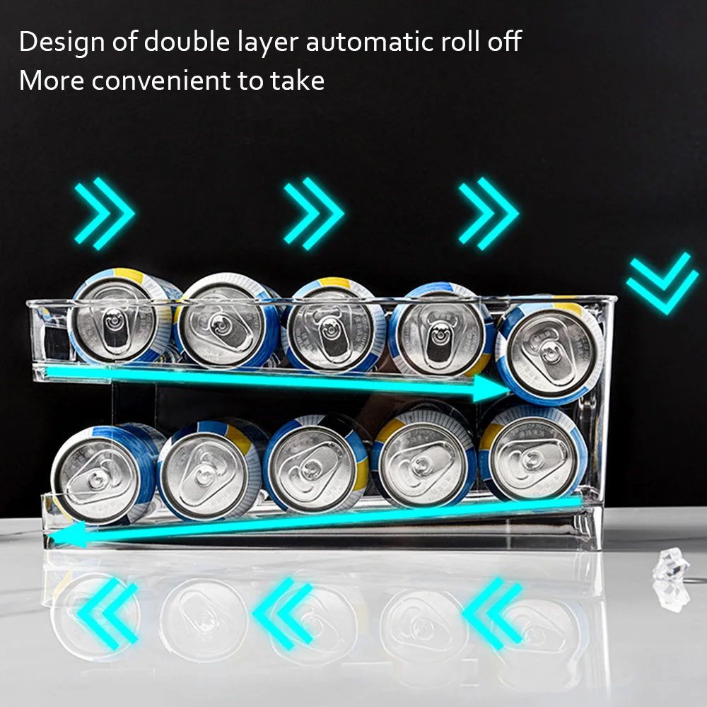 Refrigerator Can Drink Holder Rolling Can Dispenser Pop Soda Beer Storage Bins Stackable 2Tier Beverage Can Organizer for Fridge 3