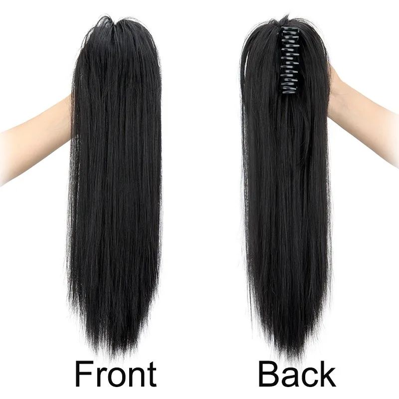 Synthetic Claw Clip On Ponytail Extensions 18Inch Fluffy Medium Length Ponytail Hair Bun Hair Pieces For Women