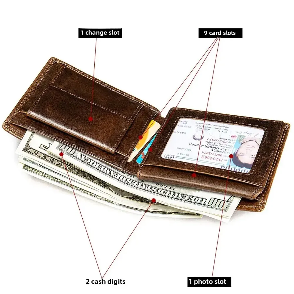 Premium Genuine Leather Men's Wallet with Coin Pocket and Gold Clip