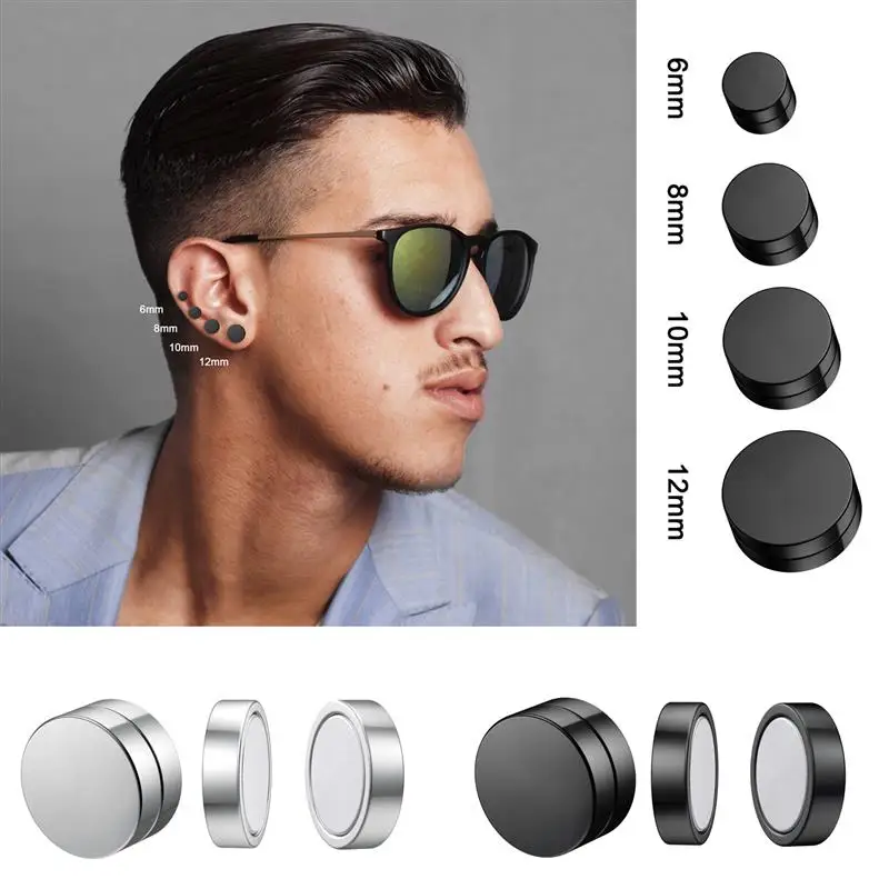 Ear Clip Earrings 2pcs Trendy Round Non Piercing Strong Magnet Magnetic Punk Men Women Ear Clip Earrings Non Piercing Earrings 6/8/10/12mm clip earrings ear clip ear accessories magnetic earrings