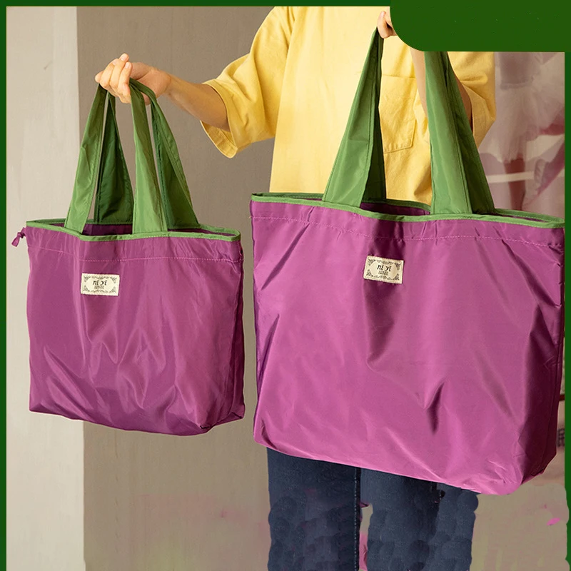 

Large Drawstring Eco-Friendly Supermarket Shopping Bag Fashion Shoulder Bag Foldable Portable Hand Bag Grocery Bag Waterproof