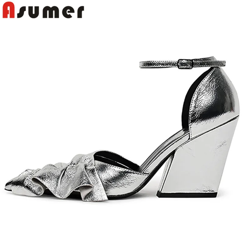 

ASUMER 2023 Size 35-41 New Buckle Genuine Leather Women Sandals Ladies Thick High Heels Sandals Fashion Summer Party Shoes