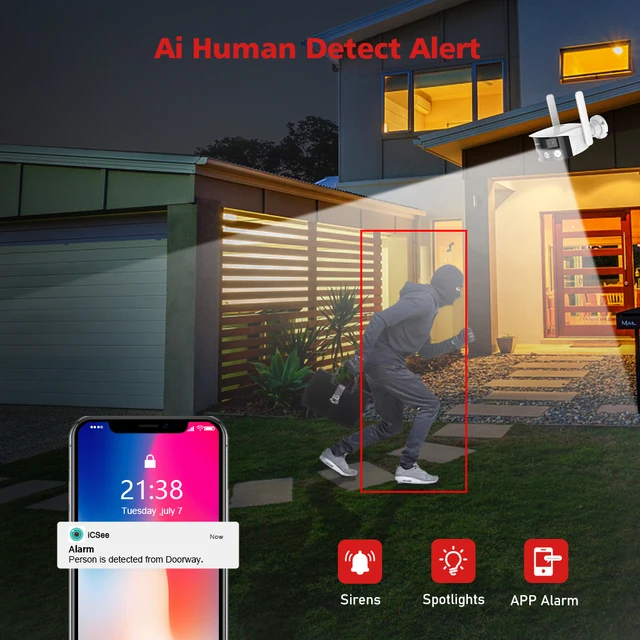 4K 8MP Dual Lens Panoramic WIFI Camera 180° Wide Viewing Angle AI Human Detection 4MP ICSEE Surveillance IP Camera 3