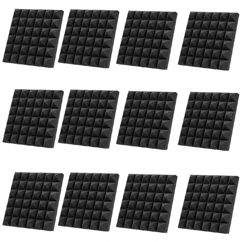 New 12Pcs Acoustic Soundproof Foam Sound Absorbing Panels Sound Insulation Panels Wedge for Studio Walls Ceiling,2x12x12Inch
