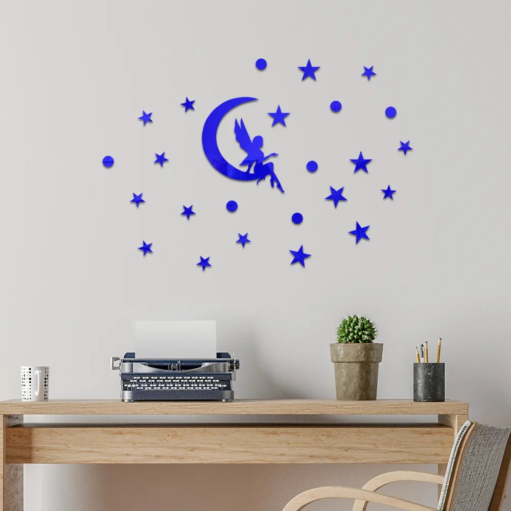 Moon Girl Stars mirror acrylic self-adhesive three-dimensional wall stickers girl room decoration stickers layout room decor