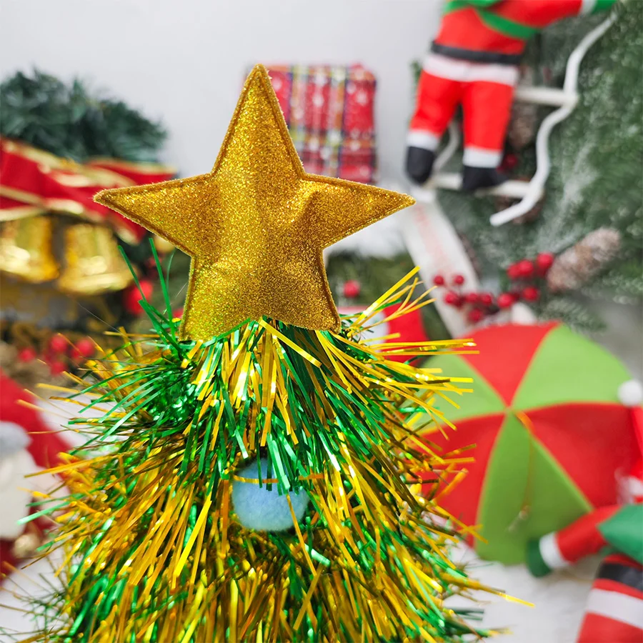 Christmas Beanie Hat Christmas Tree Hats Fabric Rain Silk Hat for Adults Kids Funny Santa Hat with Tinsel Xmas Holiday Party Costume New Year Decor