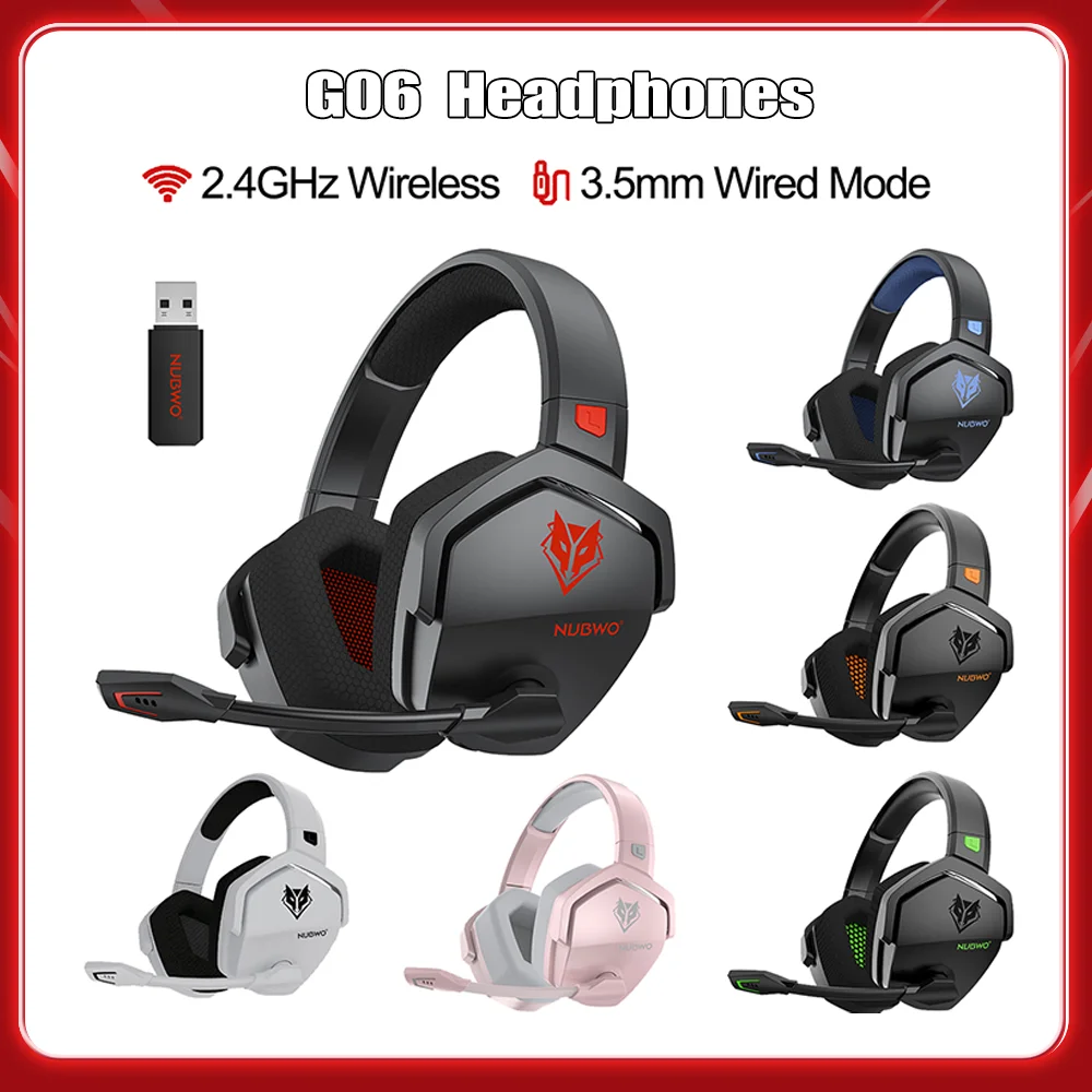 NUBWO-G06 Wireless Gaming Headset com microfone, fones de ouvido para PS5, PS4, PC, laptop, fones de ouvido, 2.4G, BT, fones de ouvido para jogos