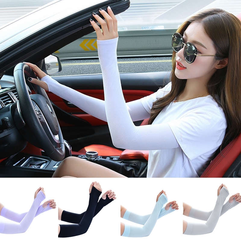 Summer Ice Silk Arm Sleeves Sun Protection Riding Sports Sunscreen Arm Cuff Sleeve Outdoor Fishnet Fingerless Mesh Long Gloves