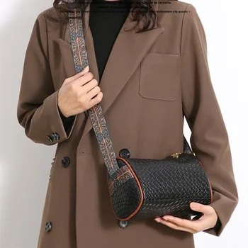 حقيبة كتف مفردة من البولي يوريثان بنمط نسيج أنيق، حقائب بوسطن أنيقة للنساء حقيبة كروس، محافظ كلاسيكية وحقائب يد