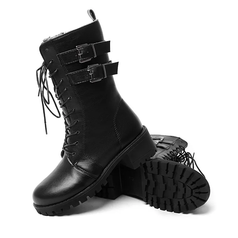 2024 Winter Leather Women Winter Boots Thick Wool Warm Women High-heeled Genuine Boot High-quality Female Snow Boots Women Shoes
