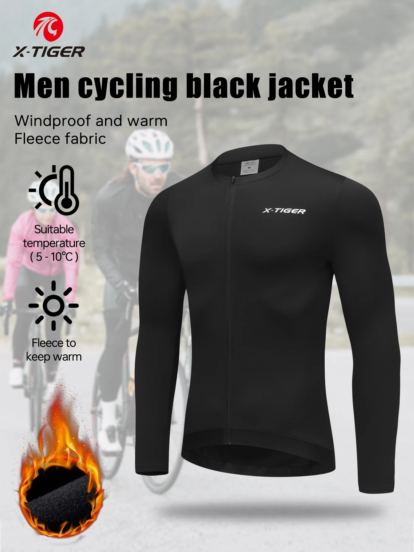 X-TIGER Winter-Thermo-Radtrikot, langärmelig, Fleece-Futter, atmungsaktiv, für Herren und Damen, warme Fahrradjacke, Rennrad-MTB-Kleidung – Detail 4