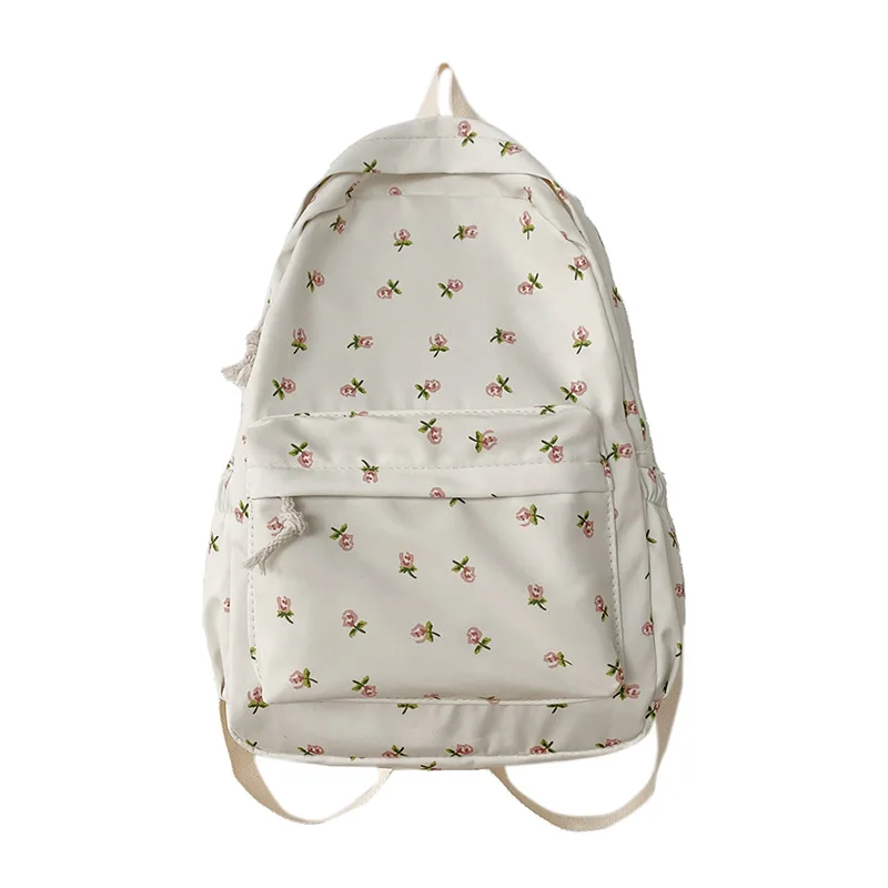 Sac à dos nylon frais et simple grande capacité - Pêche scolaire à motifs floraux - Collégiens