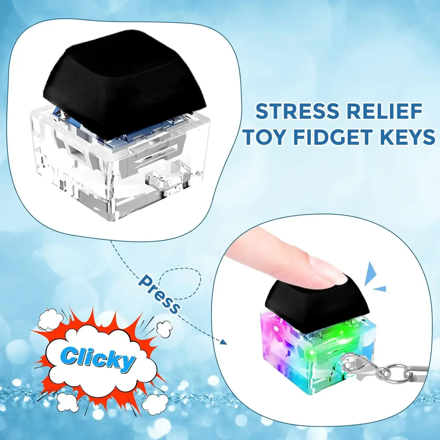 Keyboard Fidget Toys Keychain Keyboard Decompression Toys Fidget Toy Stress Relief Gifts Finger Clicker Key Chain