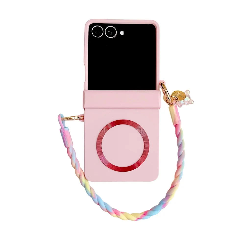 Gradient Candy Color Magnetic Phone Case with Hinge Protection and Wrist Strap
