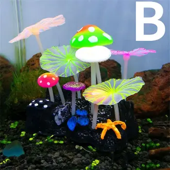 9pcs Artificial Plants Fish Tank Decorations Aquarium Water Grass Lotus Mushroom Ornaments Fluorescent Landscape Home Decoration