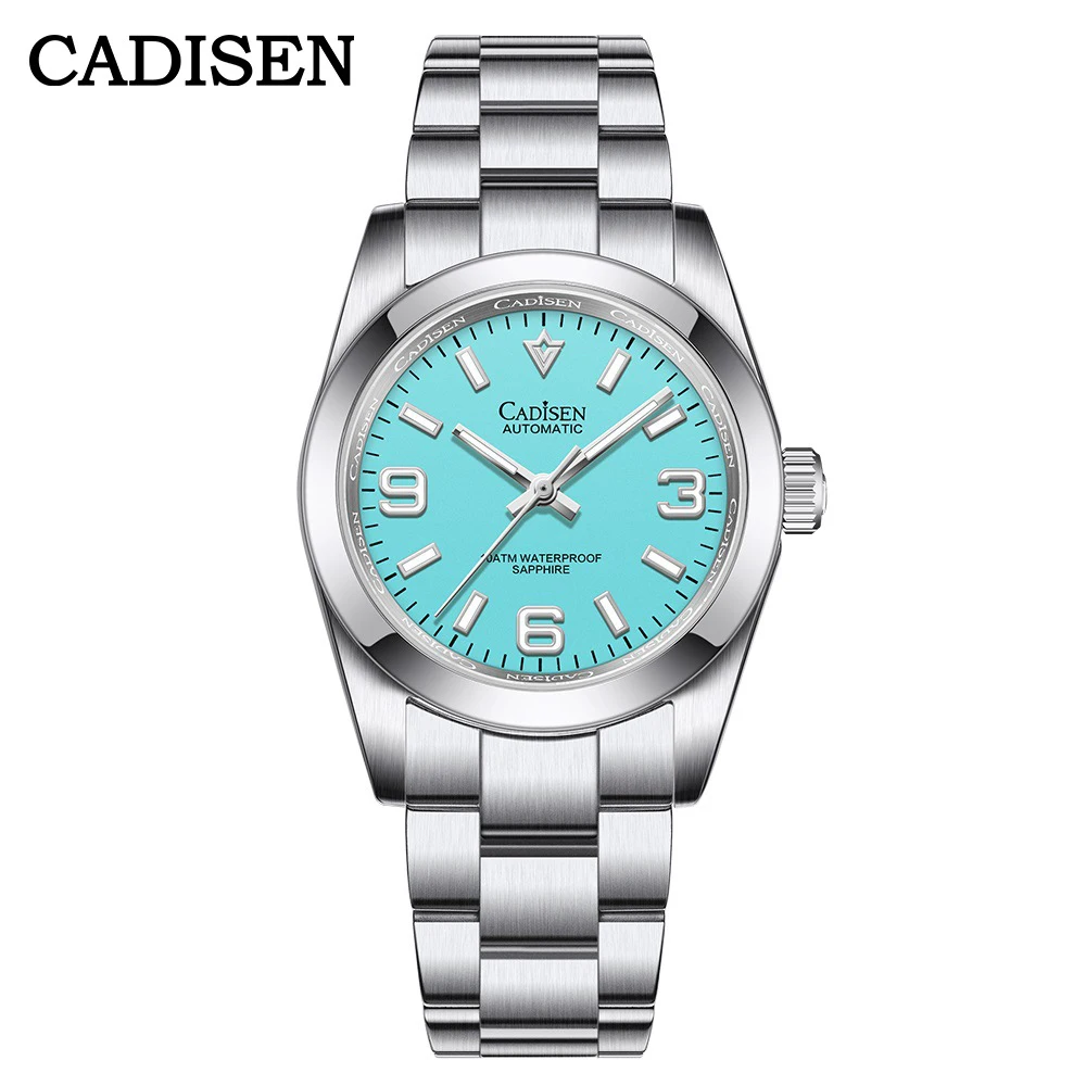 CADISEN Luxury Automatic Watch For Men Fashion Tiffany Blue Sapphire Glass Mechanical Watches 316L Steel 100M Diver Clock Gift 20atm diver tandorio 42mm ar sapphire glass monster orange dial nh36a men automatic watch 3 8 o clock lume sapphrie steel bezel